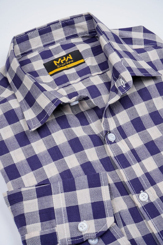Classic Blue & White Checkered Women Shirt - MHW Clothing