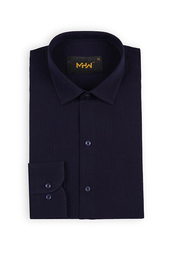 Dark Blue Self-Designed Dress Shirt for Men - MHW Clothing