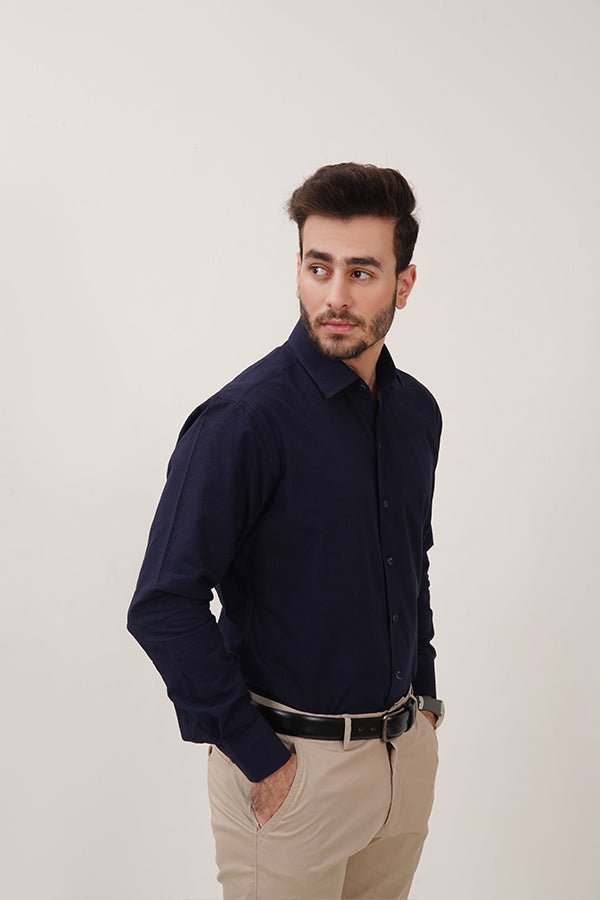 Dark Blue Self-Designed Dress Shirt for Men - MHW Clothing