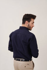 Dark Blue Self-Designed Dress Shirt for Men - MHW Clothing