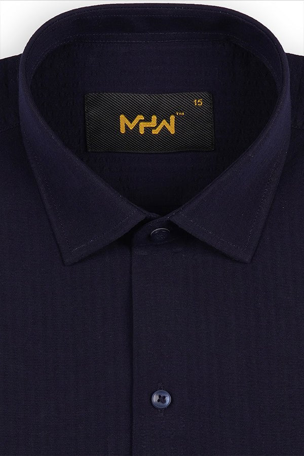 Dark Blue Self-Designed Dress Shirt for Men - MHW Clothing