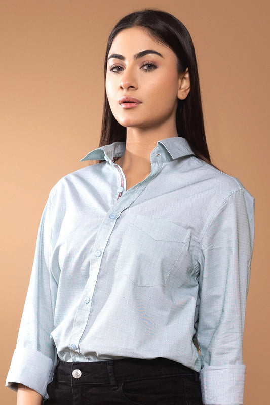 Green Self-Designed Casual Women Shirt - MHW Clothing