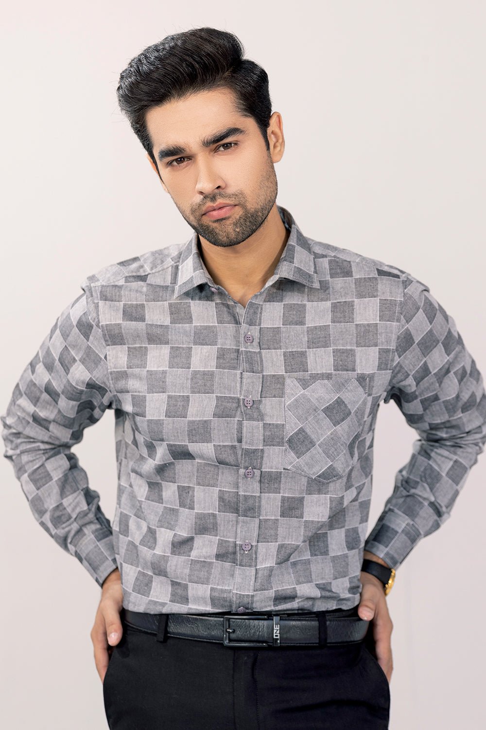 Grey Buffalo Check Casual Shirt - MHW Clothing