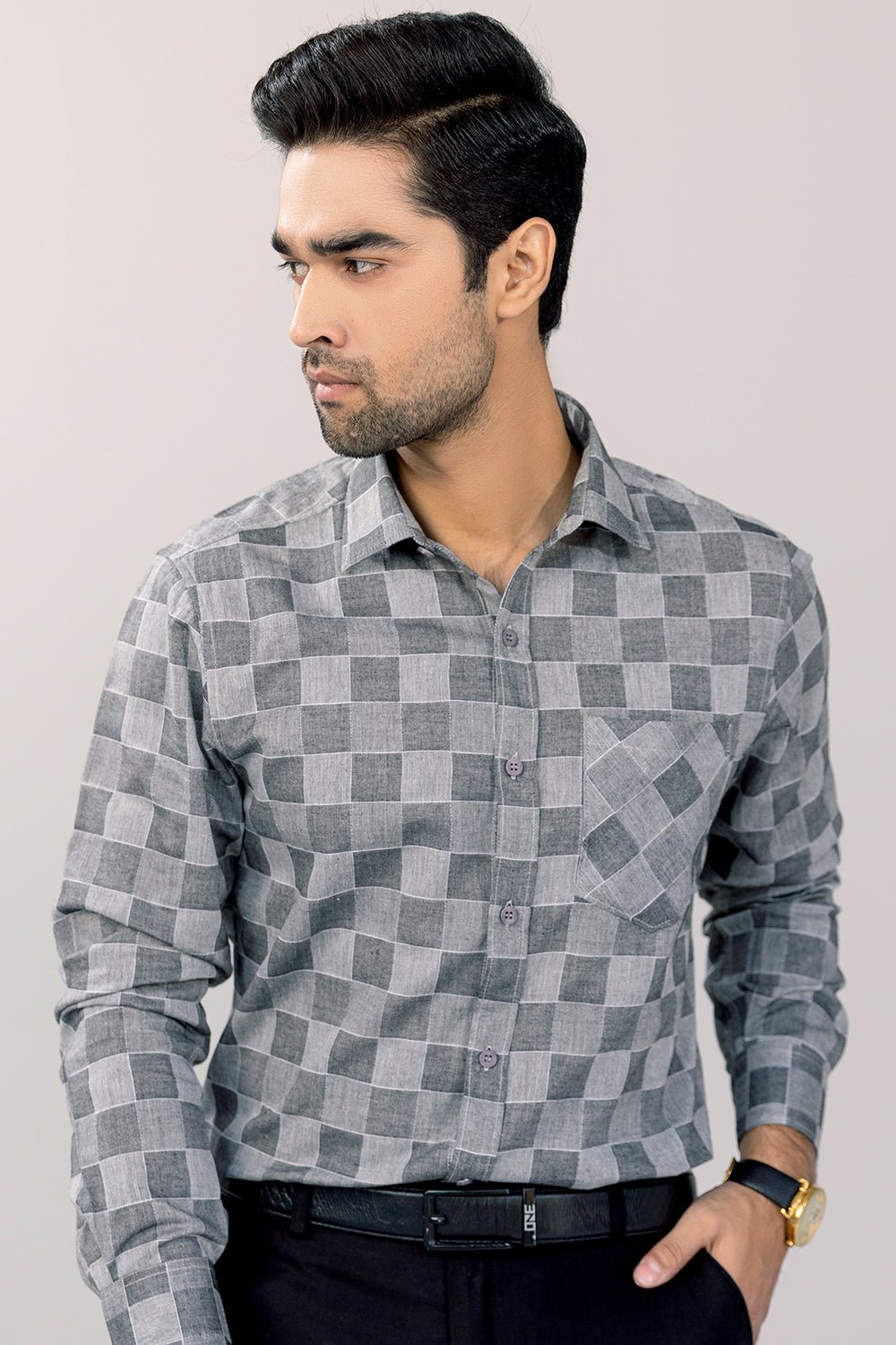 Grey Buffalo Check Casual Shirt - MHW Clothing