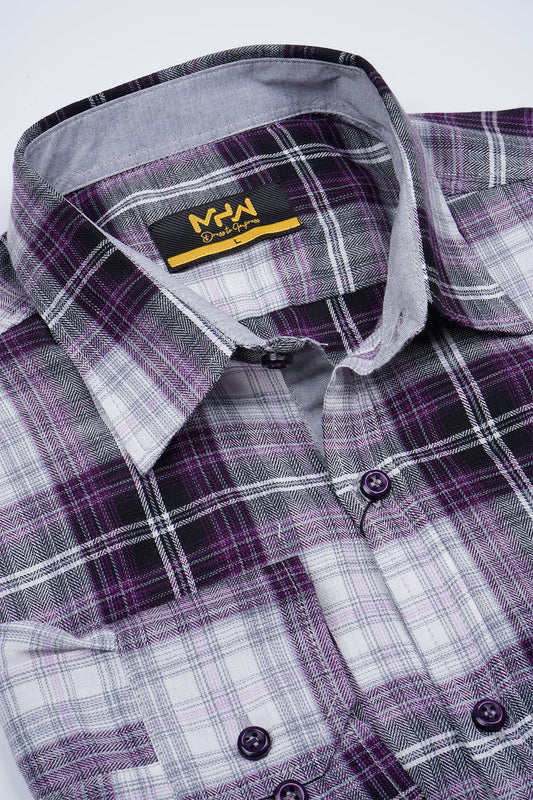 Mauve & White Glen Plaid Casual Women Shirt - MHW Clothing