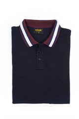 Navy Blue Contrast Striped Collar Polo Women Shirt - MHW Clothing