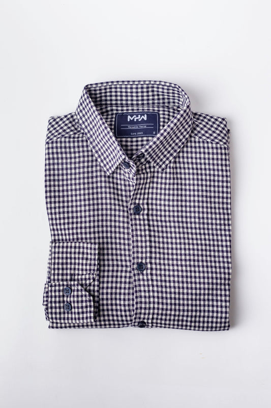 Navy Blue Gingham Casual Shirt - MHW Clothing