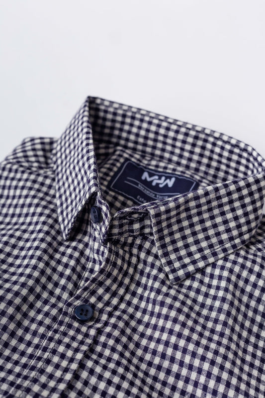 Navy Blue Gingham Casual Shirt - MHW Clothing