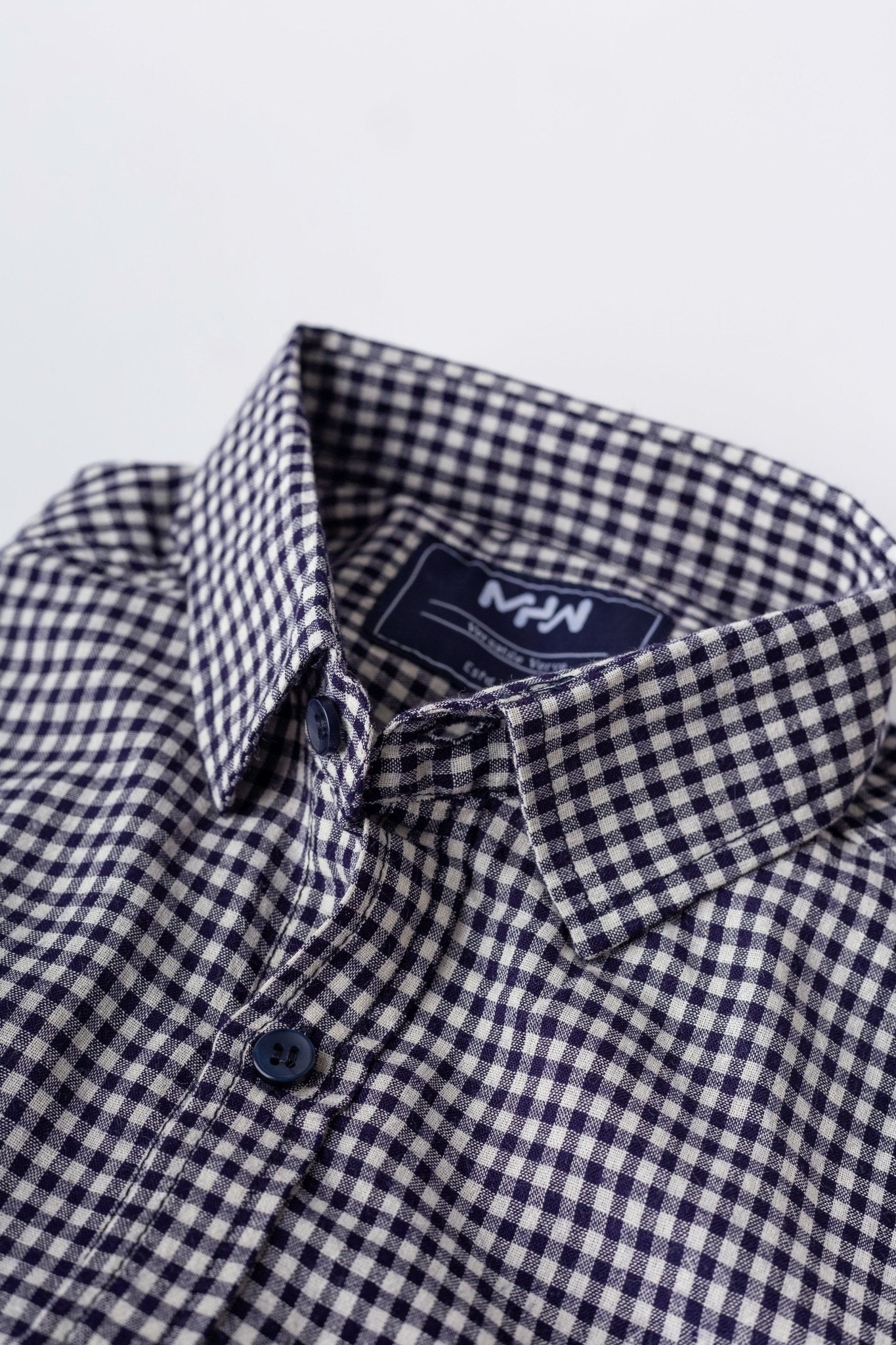 Navy Blue Gingham Casual Women Shirt - MHW Clothing