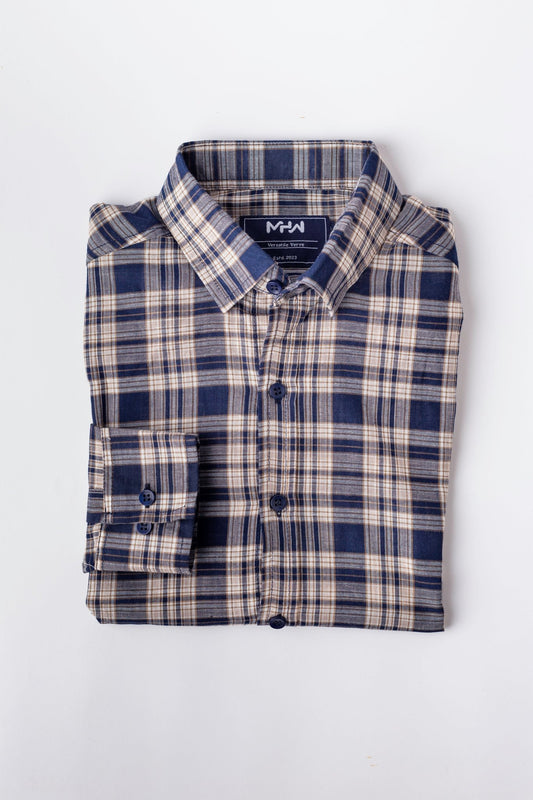 Navy Blue & White Checkered Casual Shirt - MHW Clothing