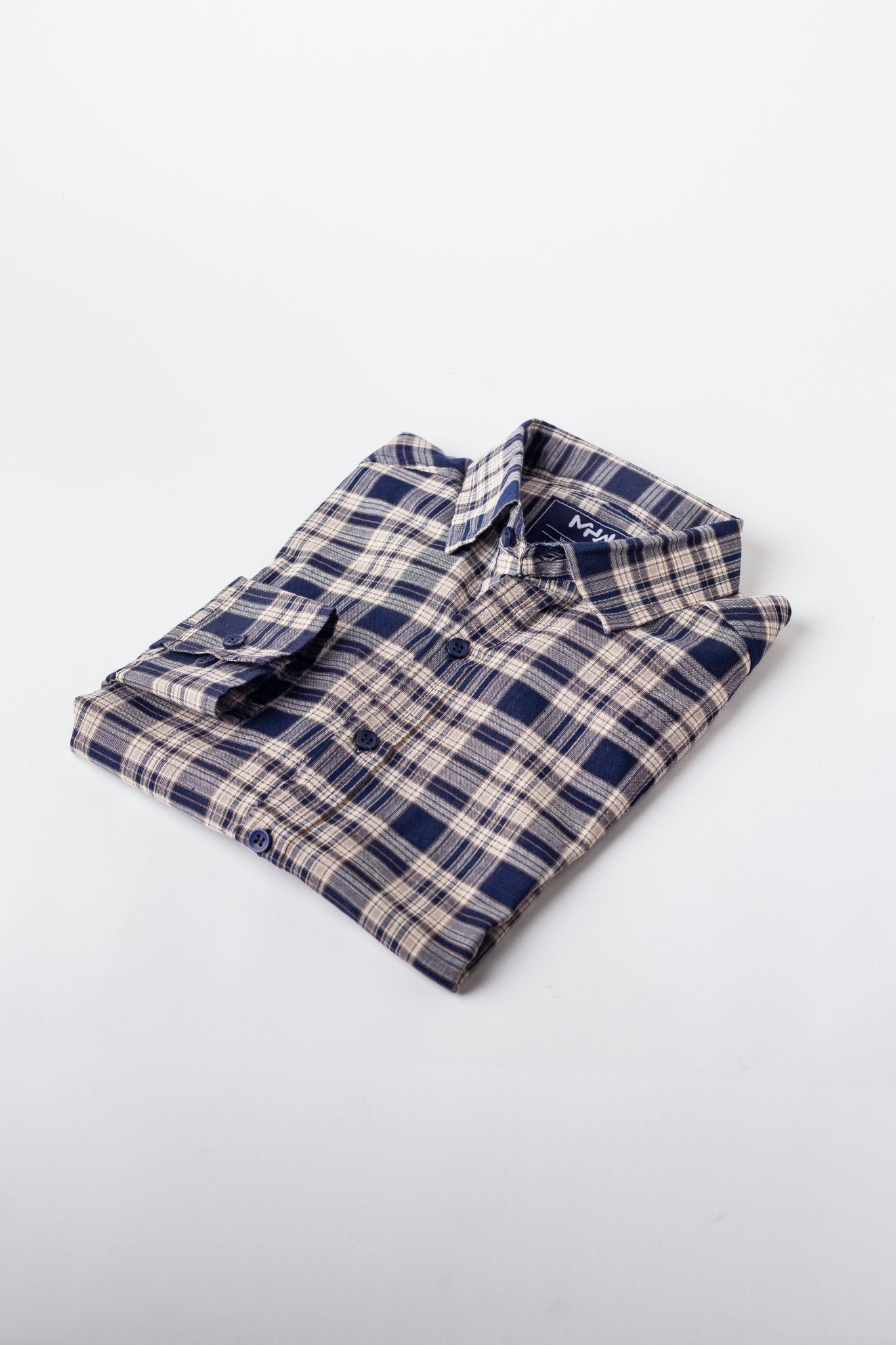 Navy Blue & White Checkered Casual Women Shirt - MHW Clothing