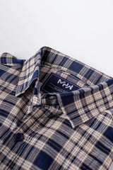 Navy Blue & White Checkered Casual Women Shirt - MHW Clothing