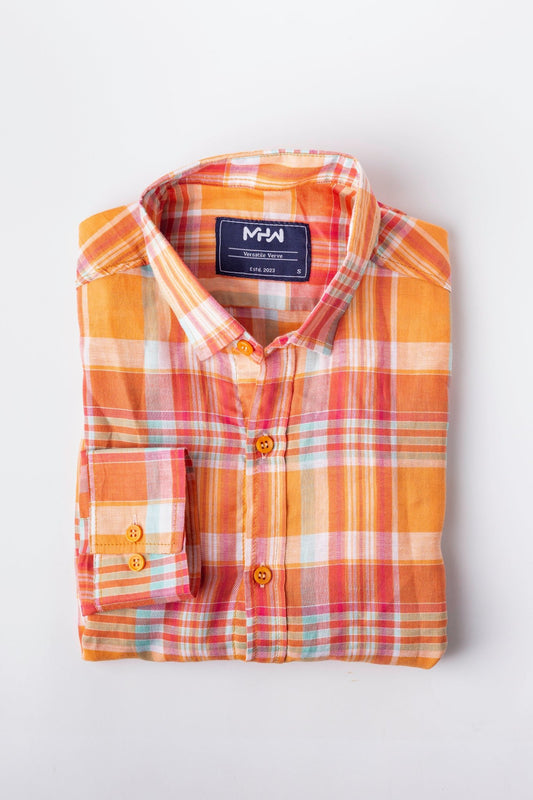 Orange Tartan Plaid Checkered Shirt - MHW Clothing