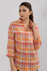 Orange Tartan Plaid Checkered Women Shirt - MHW Clothing