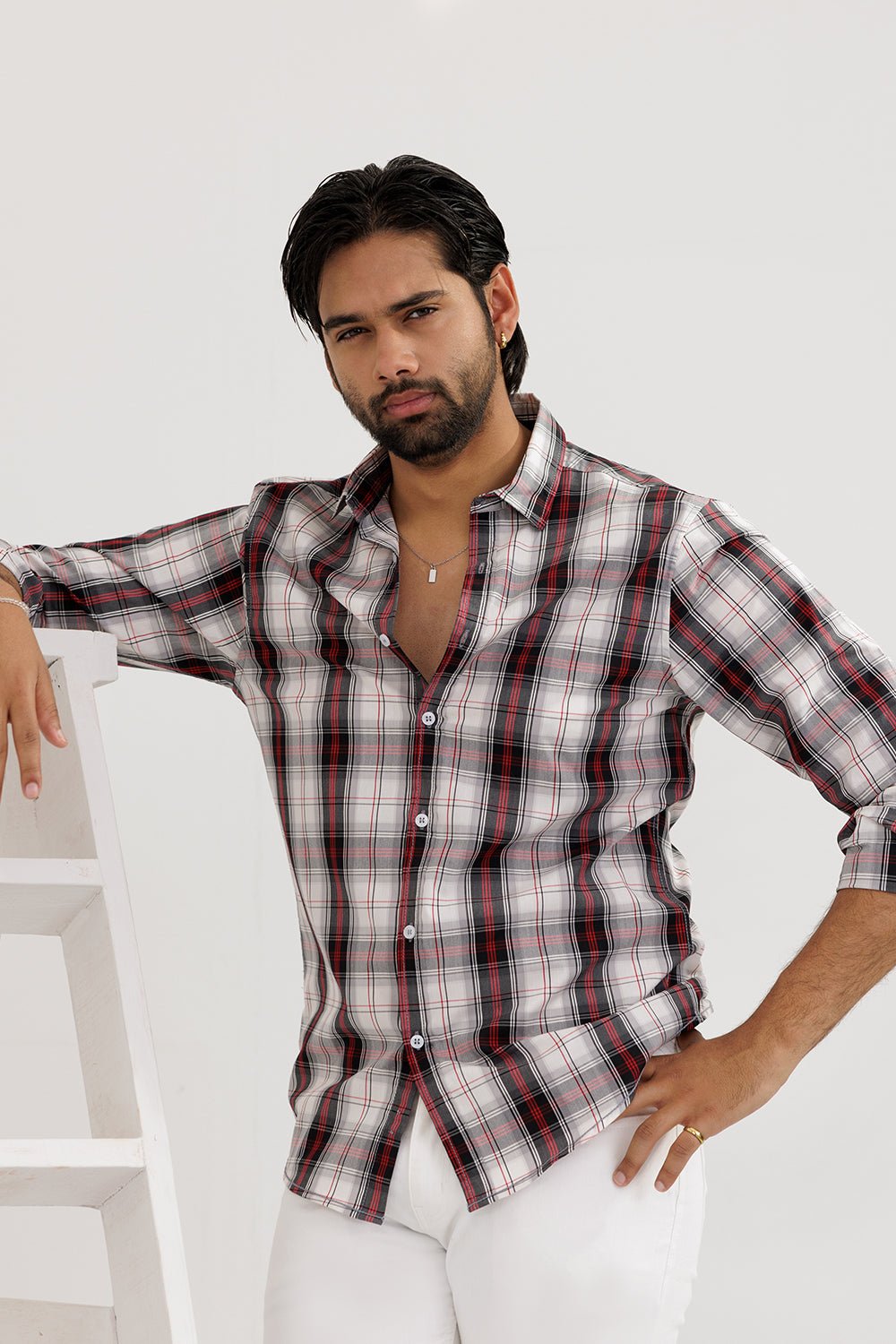 Red & White Check Casual Shirt - MHW Clothing