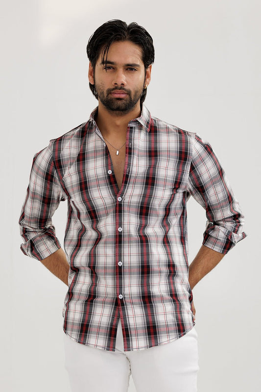 Red & White Check Casual Shirt - MHW Clothing