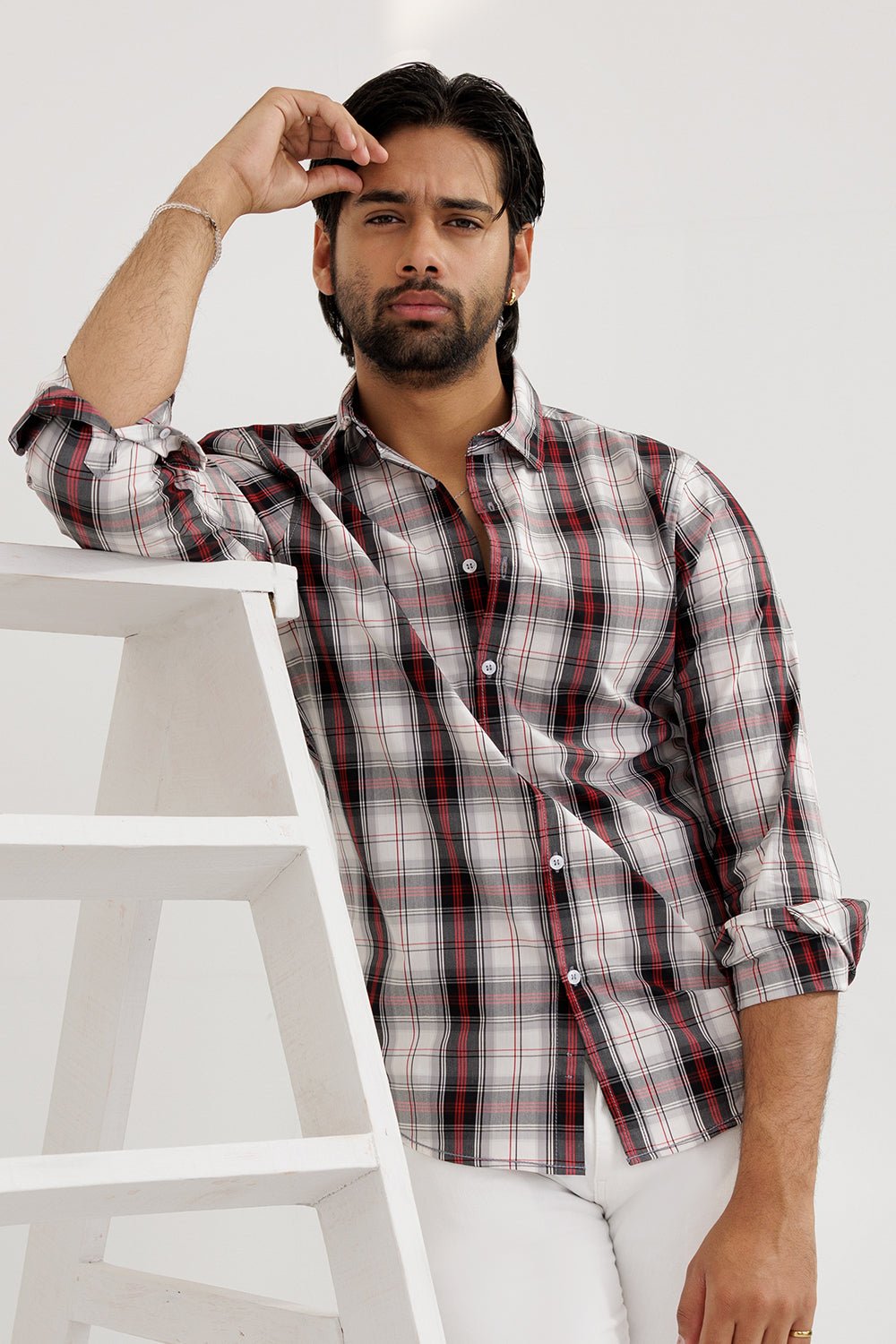 Red & White Check Casual Shirt - MHW Clothing