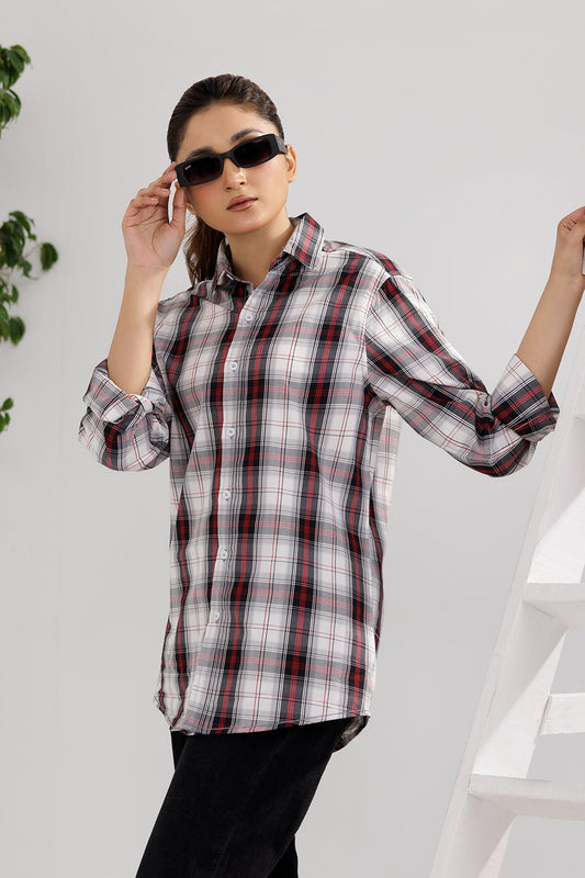 Red & White Check Casual Women Shirt - MHW Clothing
