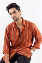 Rust Bold Brown & Skin Striped Casual Shirt - MHW Clothing