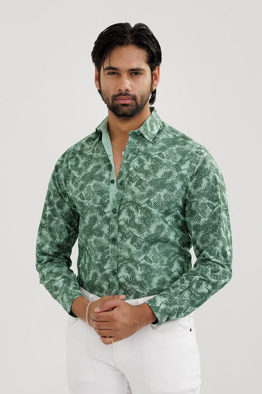 Sage Green Hawaiian Printed Shirt - MHW Clothing