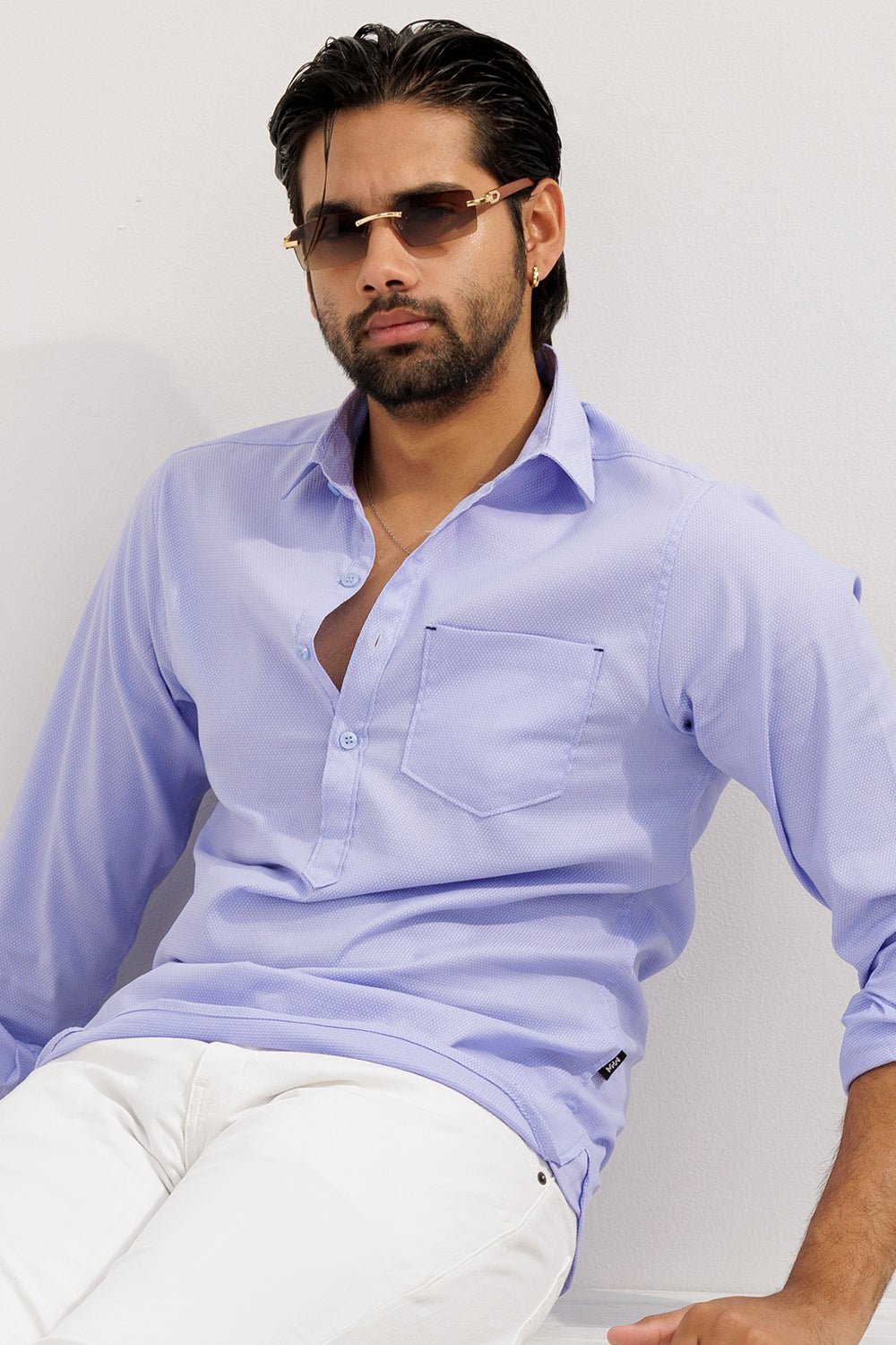 Sky Blue Textured kurta Shirt - MHW Clothing