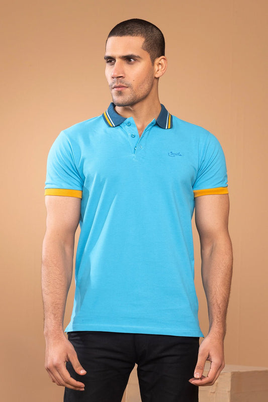 Turquoise Contrast Collar Polo Shirt - MHW Clothing