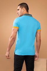 Turquoise Contrast Collar Polo Shirt - MHW Clothing