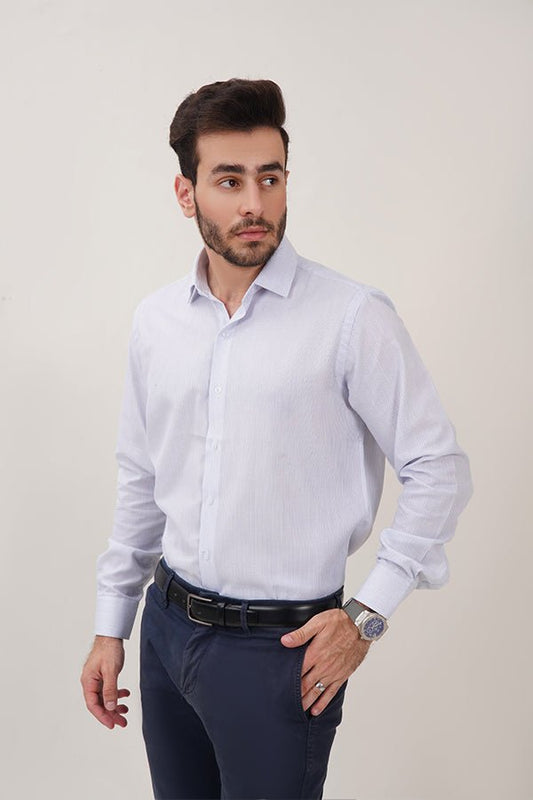 White & Blue Striped Dress Shirts for Men - MHW Clothing