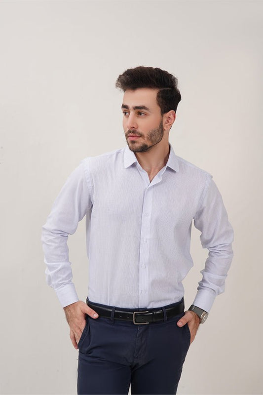 White & Blue Striped Dress Shirts for Men - MHW Clothing