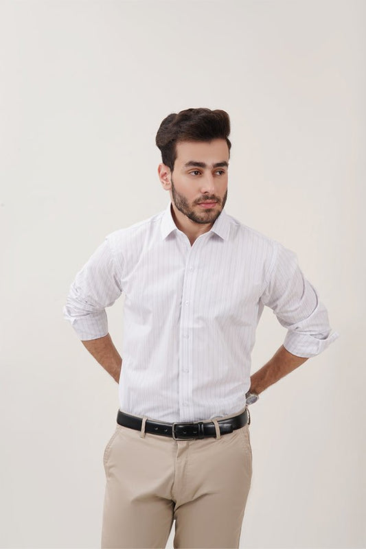White Dress Shirt with Grey Lining for Men - MHW Clothing