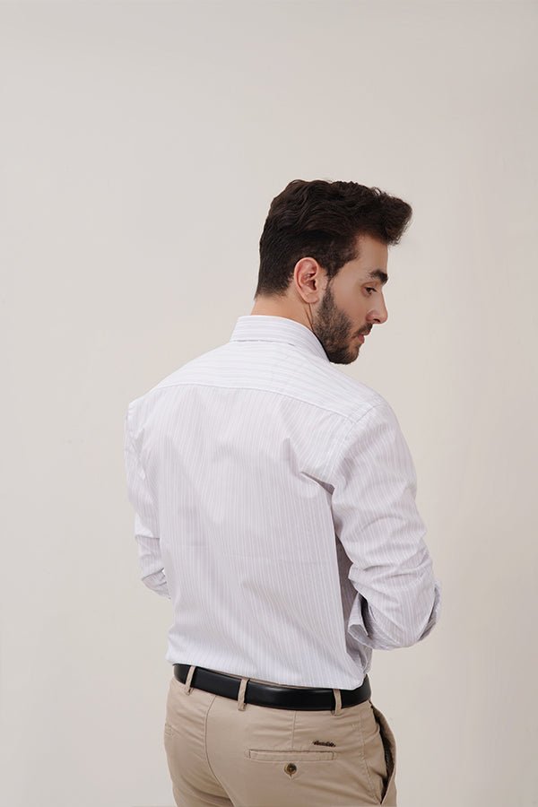 White Dress Shirt with Grey Lining for Men - MHW Clothing