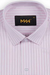 White & Pink Striped Dress Shirts with Self-Design - MHW Clothing