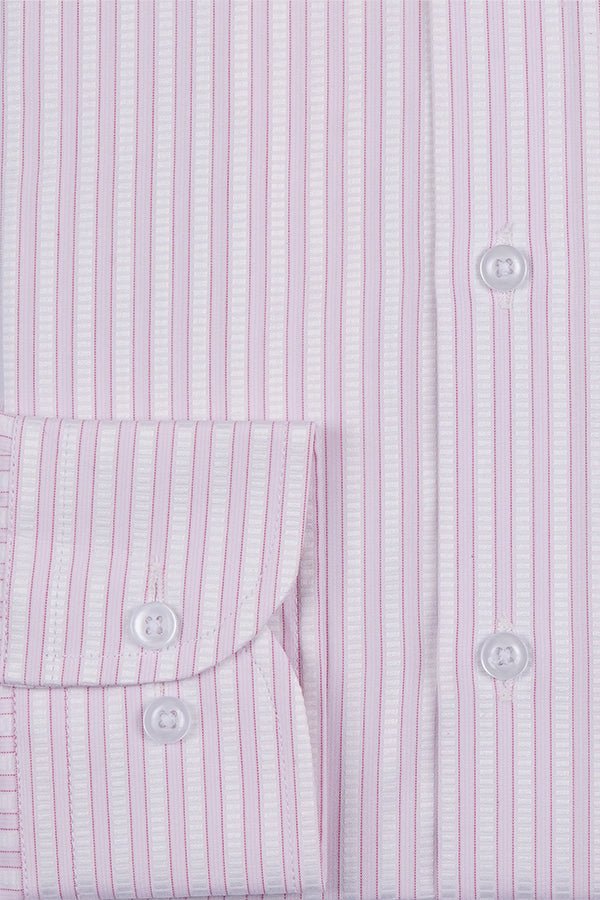 White & Pink Striped Dress Shirts with Self-Design - MHW Clothing