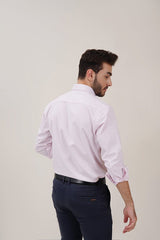 White & Pink Striped Dress Shirts with Self-Design - MHW Clothing