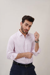 White & Pink Striped Dress Shirts with Self-Design - MHW Clothing