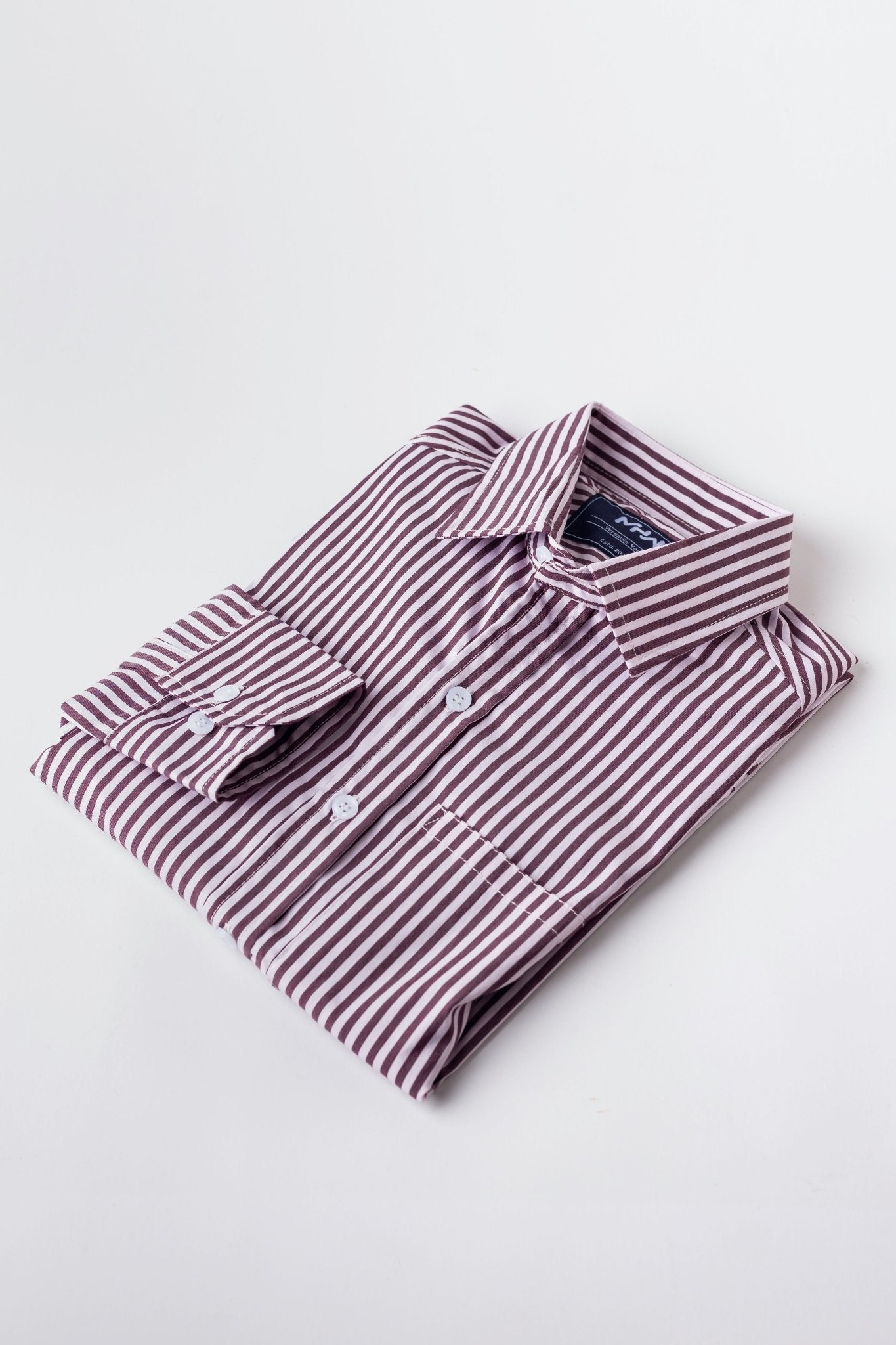 Wine Red & White Pencil Striped Shirt - MHW Clothing