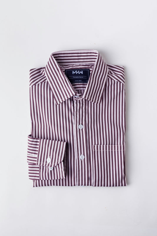Wine Red & White Pencil Striped Shirt - MHW Clothing