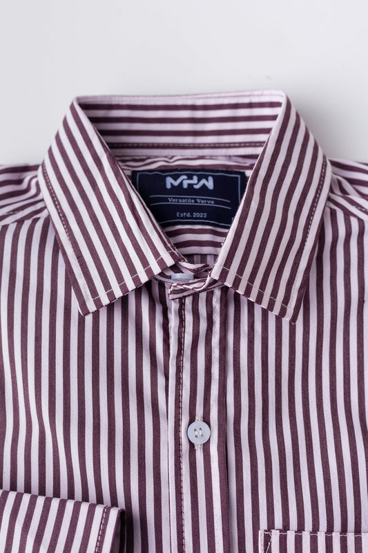 Wine Red & White Pencil Striped Shirt - MHW Clothing