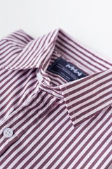 Wine Red & White Pencil Striped Shirt - MHW Clothing