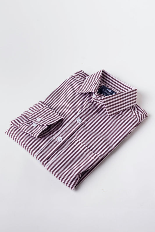Wine Red & White Pencil Striped Women Shirt - MHW Clothing